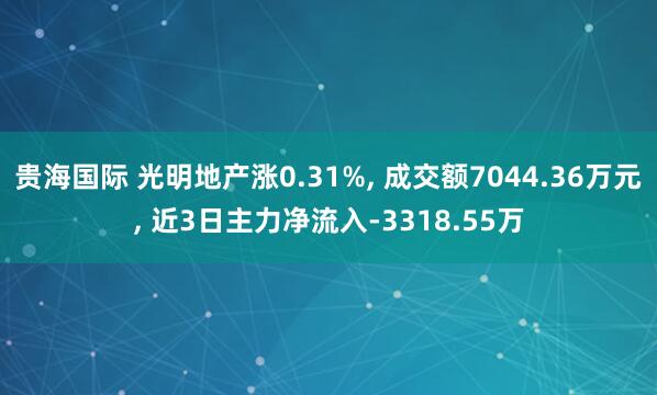 贵海国际 光明地产涨0.31%, 成交额7044.36万元, 近3日主力净流入-3318.55万